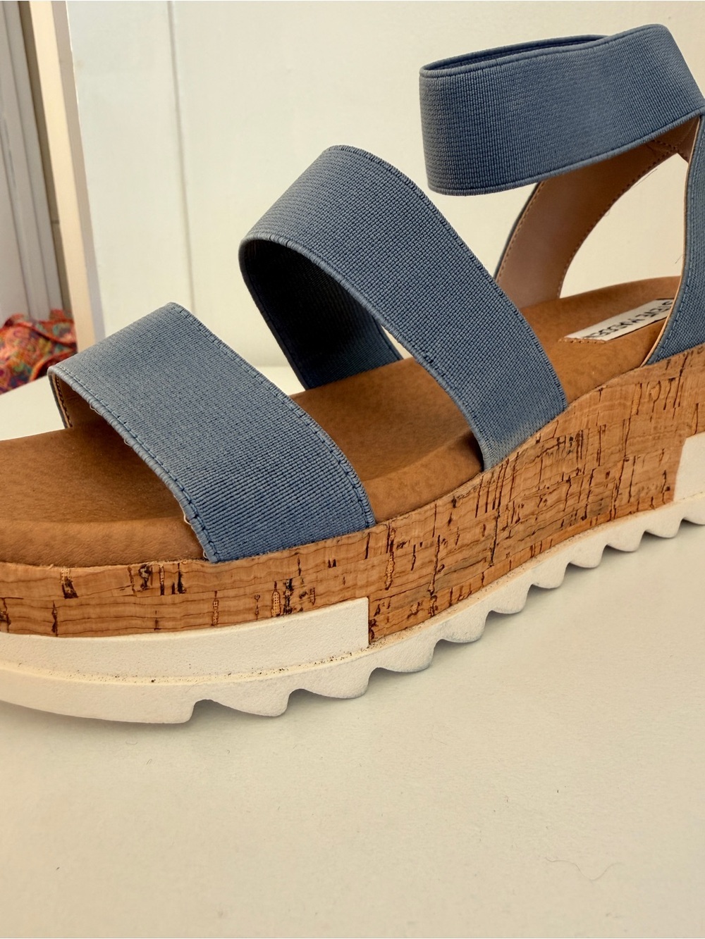 Steve Madden Bandi Blue Cork Platform Wedge Sandals Size 7.5 - Picture 2 of 6